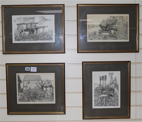 Charles Chaplin (1907-1987), four etchings: Light Carriage 1980, Scotch Cart 1978, Shandy Burrow and Cheese Press largest 29 x